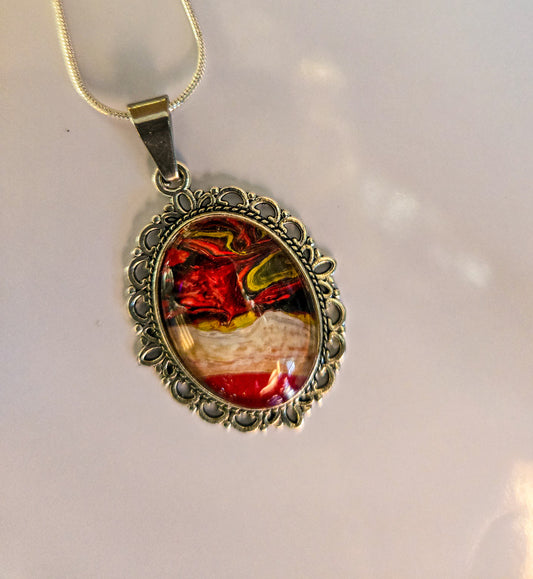 18 inch silver plated acrylic pour necklaces - red