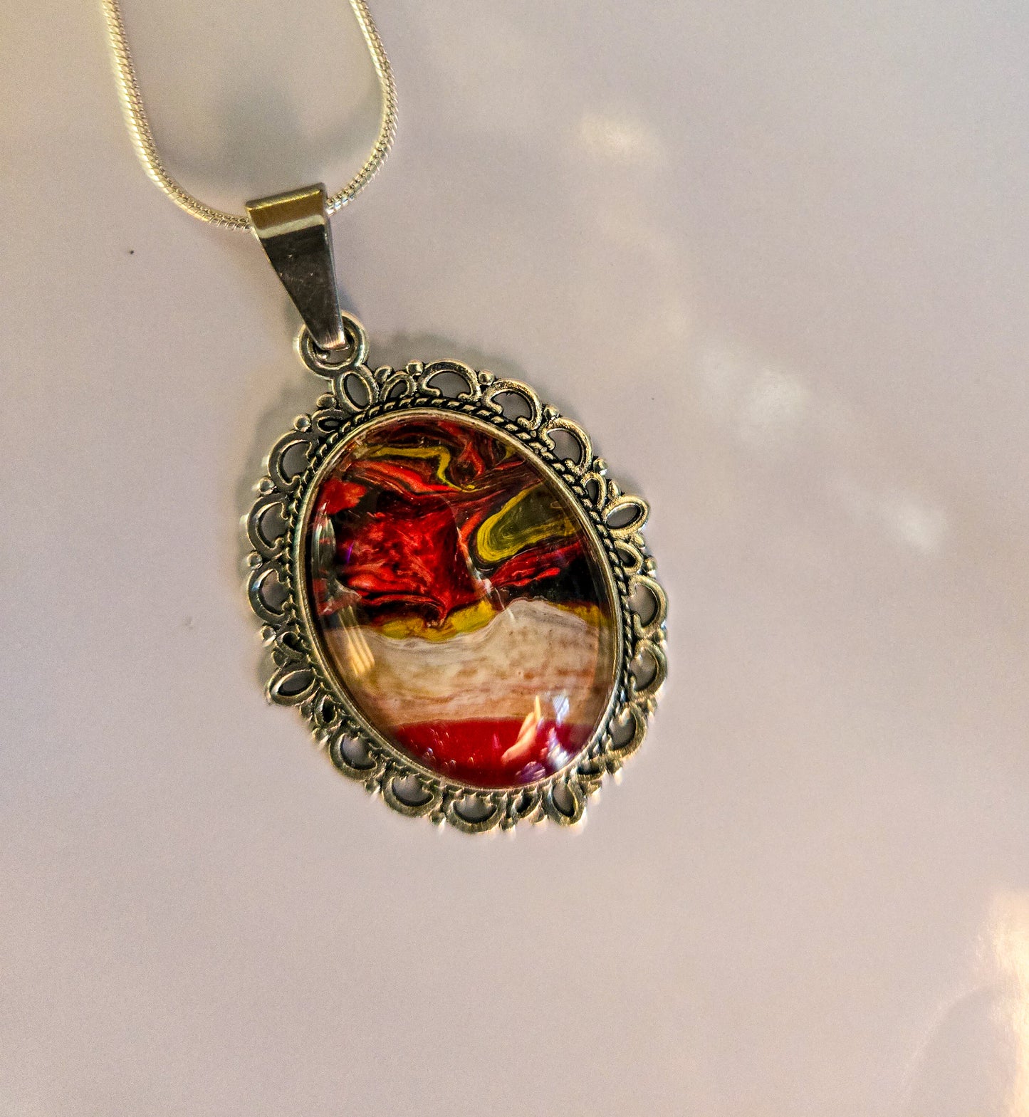18 inch silver plated acrylic pour necklaces - red