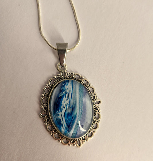 18 inch silver plated acrylic pour necklaces - blue