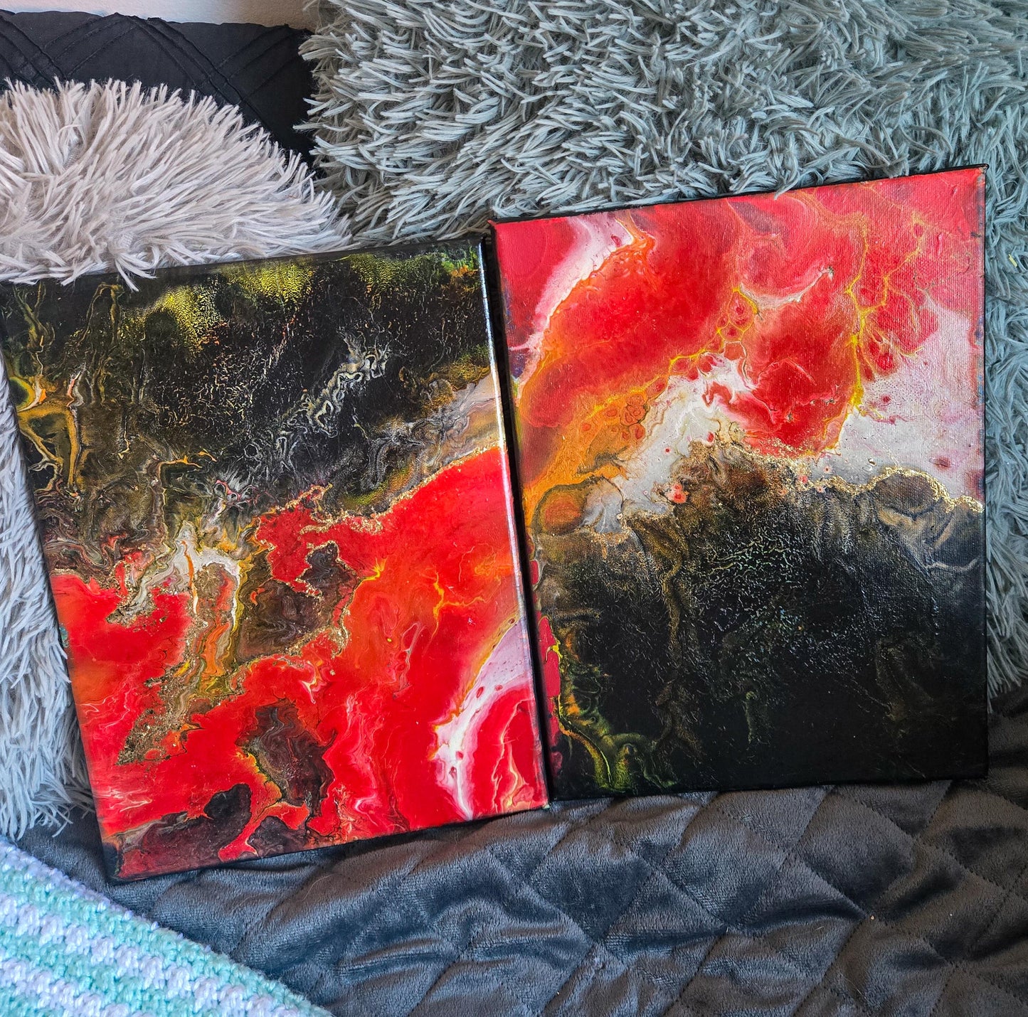 Twin Flames 9 x 12  original painting acrylic pour