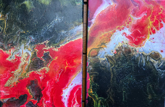 Twin Flames 9 x 12  original painting acrylic pour
